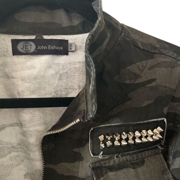 Jet John Eshaya Camo Military Jacket Women size P/S Full Zip Utility Studded Y2K - Picture 4 of 6